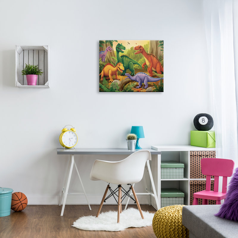 «Dinosaurs In Jungle Scene» sur toile par Wumples, H 24 po x l 30 po x P 1,5 po