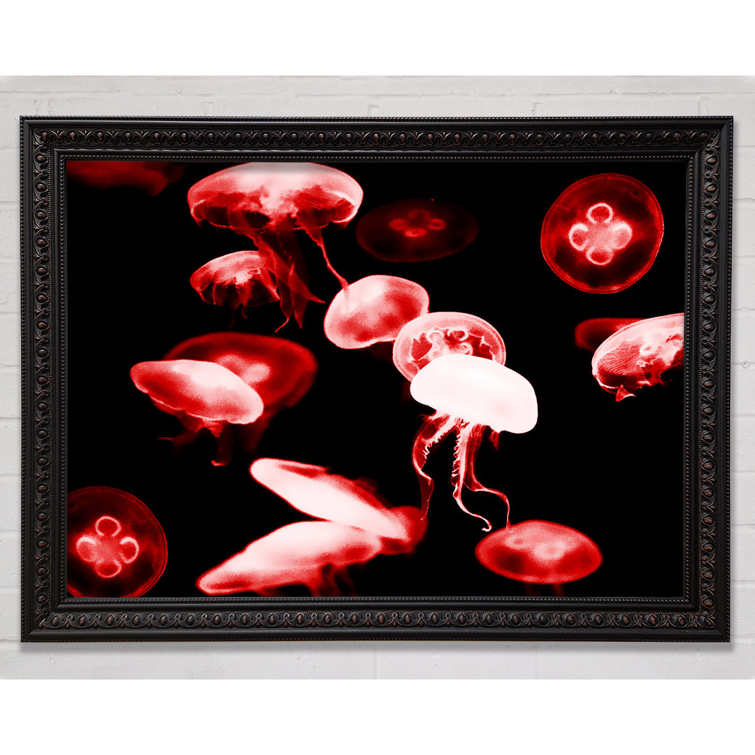 Gerahmtes Leinwandbild Red Neon Jellyfish