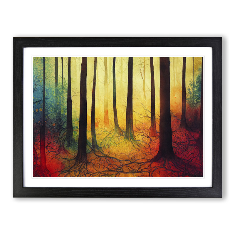 Luminous Colourful Forest - Single Picture Frame Print, 46cm H x 64cm W, Black