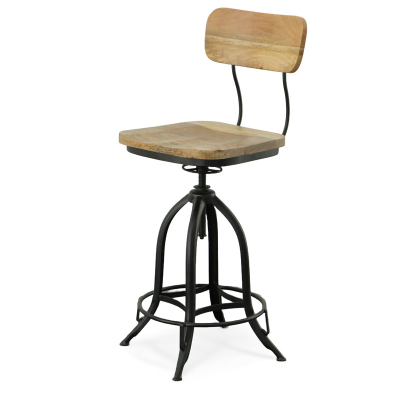 Tabouret de bar pivotant moderne à dossier arrondi P 18,5 po x l 16,25 po x H 38,25 po Modern, Noir/naturel