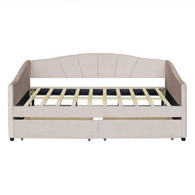 Upholsted Daybed  With 2 Drawers And Wood Slat ,