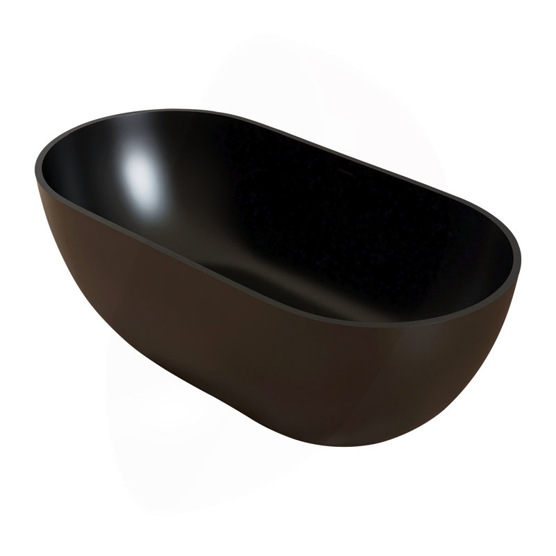 Baignoire de trempage à surface solide de 59 pouces - Baignoire profonde autoportante, Noir mat