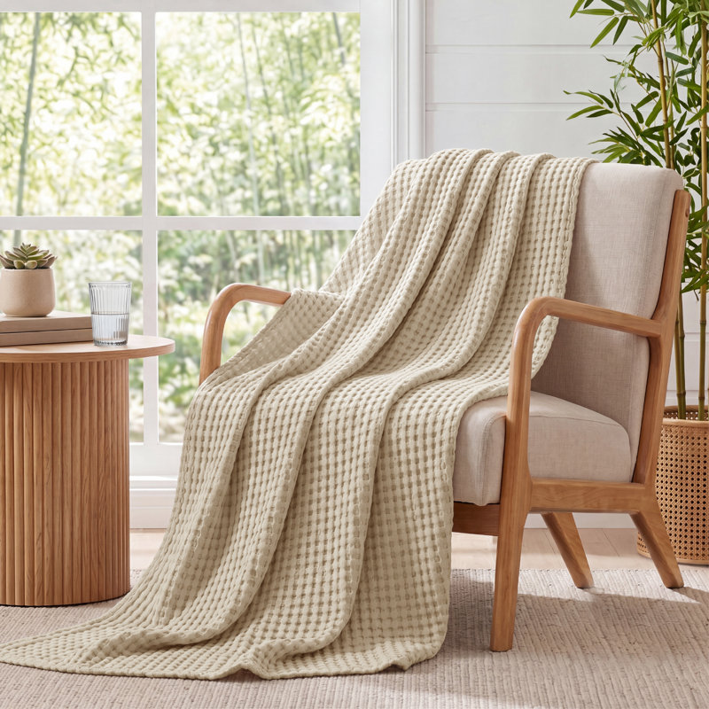 Bedsure 279gsm Cotton & Rayon from Bamboo Waffle Blanket GentleSoft™️, Tapioca, Oversized King
