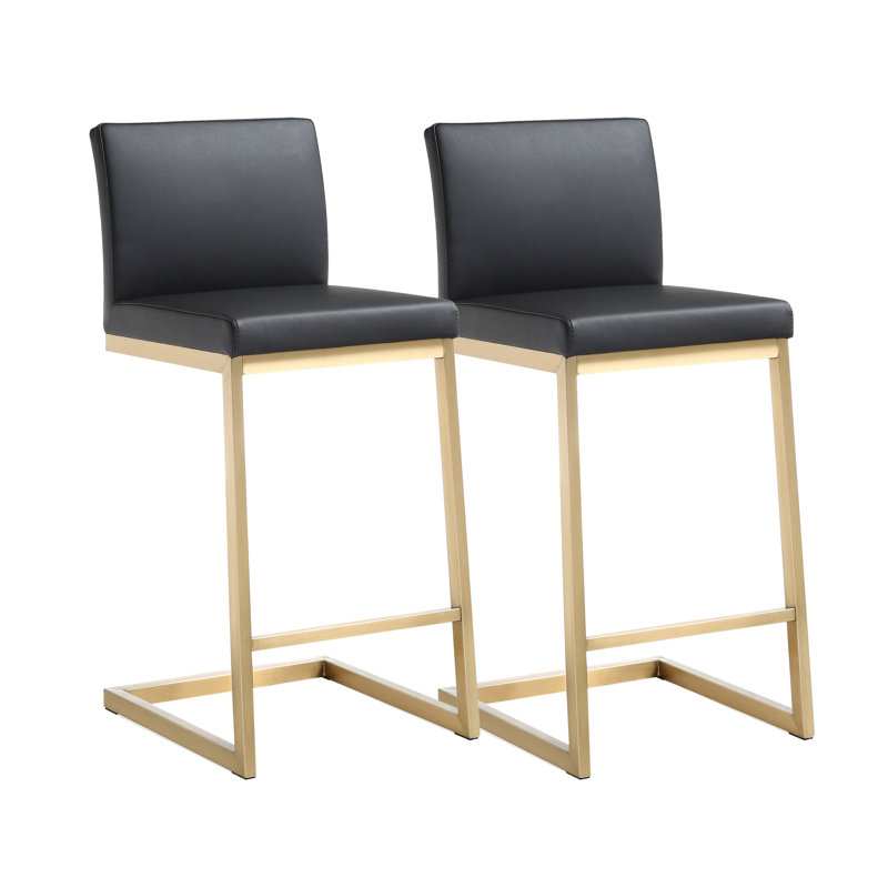 Upholstered Counter Stool with Metal Frame, Black/Gold