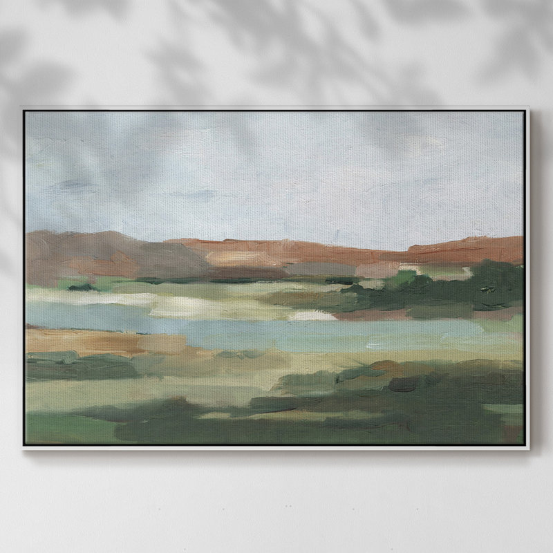 Autumn River Crossing I, reproduction d'art sur toile, H 25 po x l 37 po x P 2 po, Toile encadrée flottée blanche