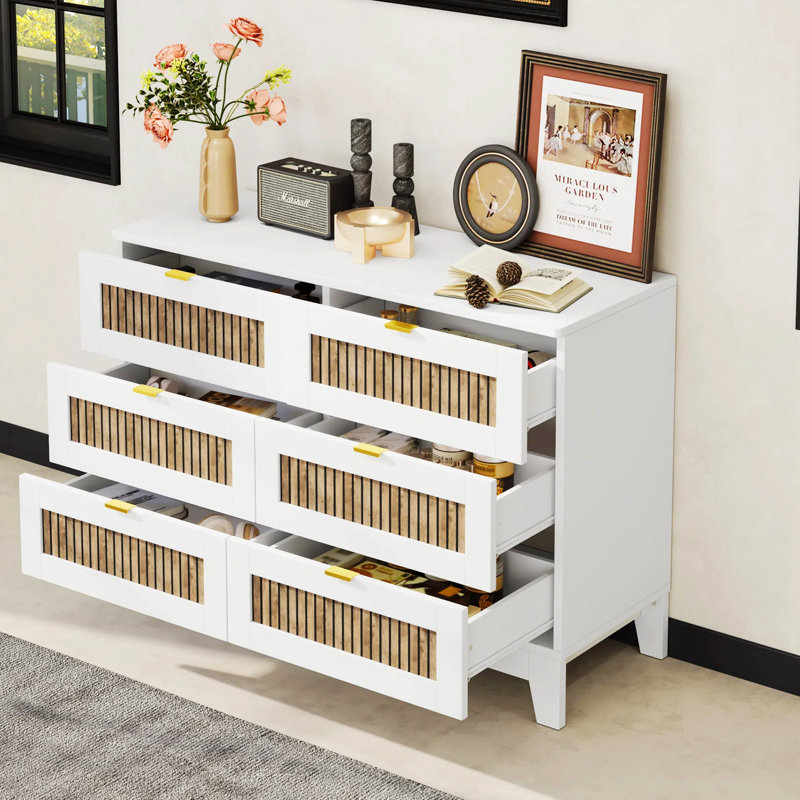 Commode en bois avec 6 tiroirs, Blanc
