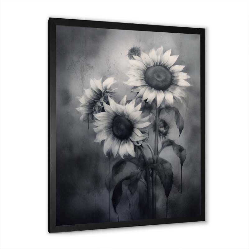 Noir, blanc, doré, art mural floral, Cadre simple noir, H 32 po x l 24 po x P 1 po