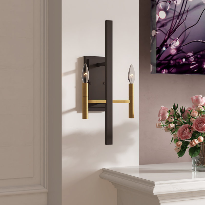 Euclid 2-Light Candle Wall Light, Spanish Bronze