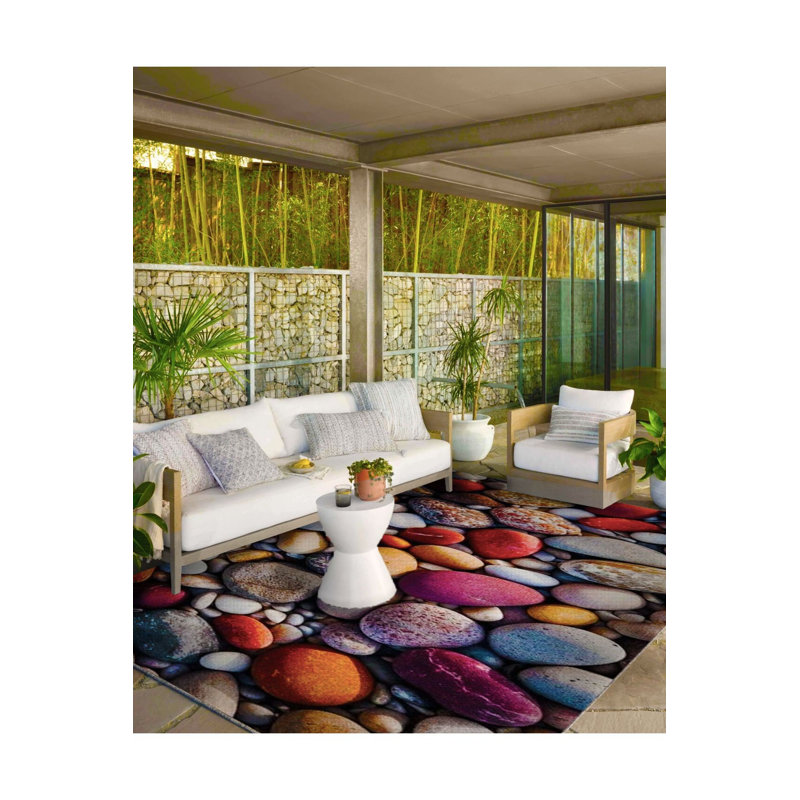 Tapis tissé à base pebble et tapis lavable, Carré 3 pi 11 po