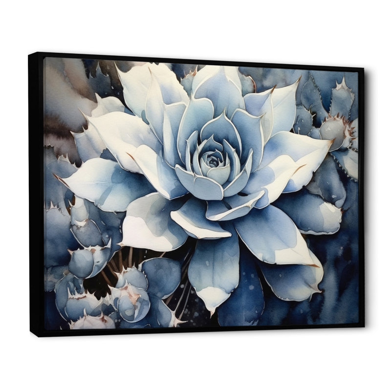 «Blue Blue Cactus Minimal Collage I» sur toile, H 34 po x l 44 po x P 1,5 po, Cadre flottant noir