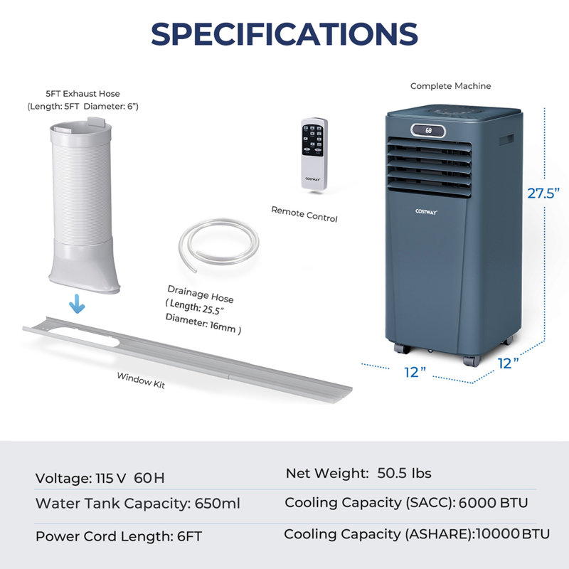 Climatiseur portatif 10 000 BTU avec télécommande
