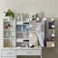 Meuble-lavabo avec miroir lumineux à DEL, table de maquillage avec 2 tiroirs et 1 armoire de rangement dissimulée coulissante et 1 armoire pour la chambre à coucher