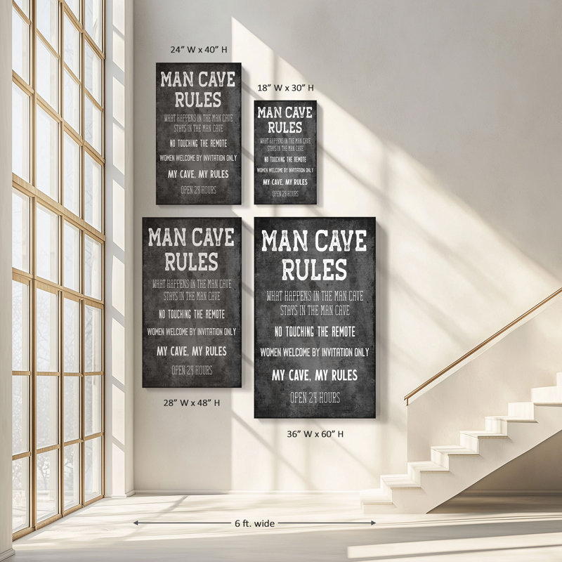 "Man Cave Rules" par CAD Designs, reproduction sur toile, H 30 po x l 18 po x P 1 po