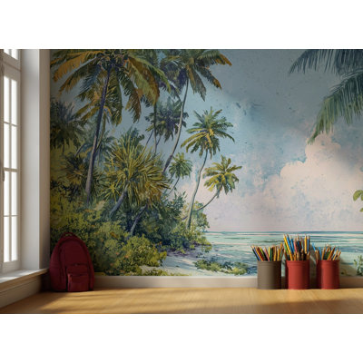 Tropical Beach Wallpaper Palm Sea Wall Mural