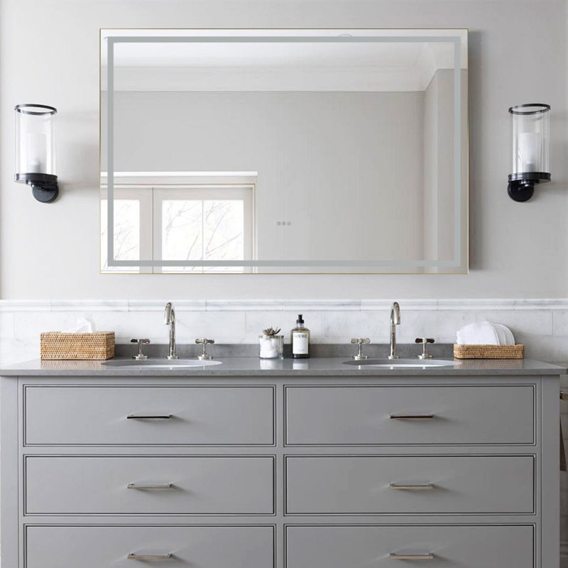 48"x48" Led Mirror Bathroom Vanity Mirror With Back Light,wall Mount Multifunctional Vanity Mirror,aluminium Frame,brushed Gold