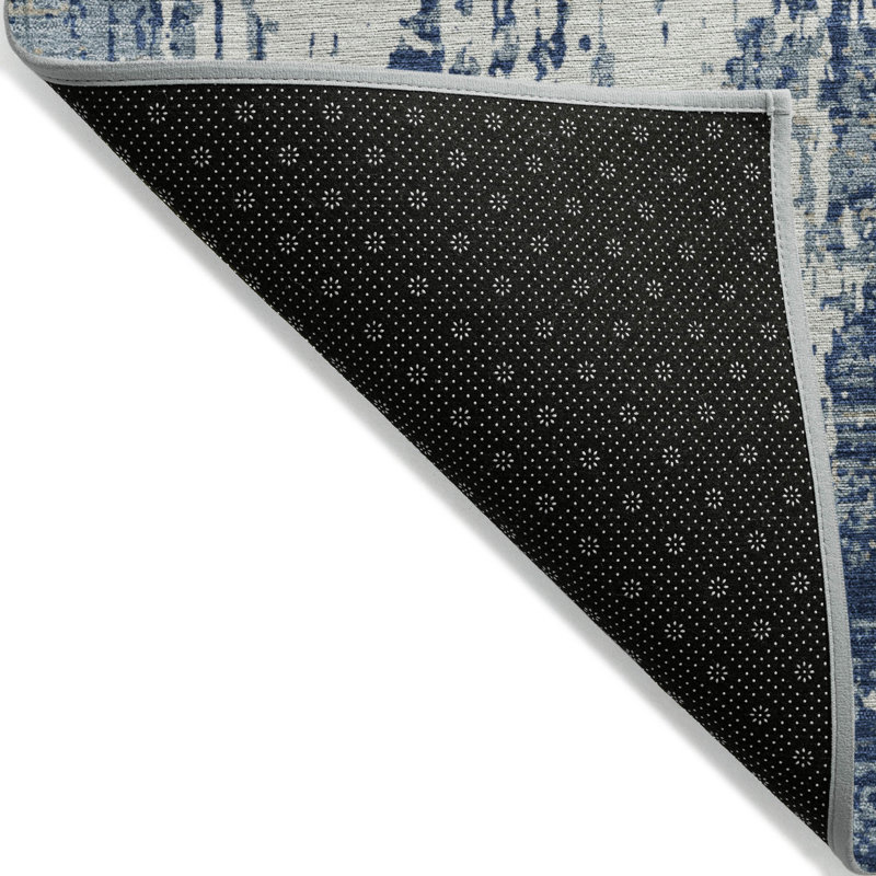 Navy Abstract Flat Woven Synthetic Washable Rug 2'6" x 3'10"