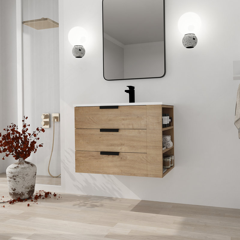 Meuble-lavabo mural 30 po avec lavabo et tiroir à fermeture en douceur