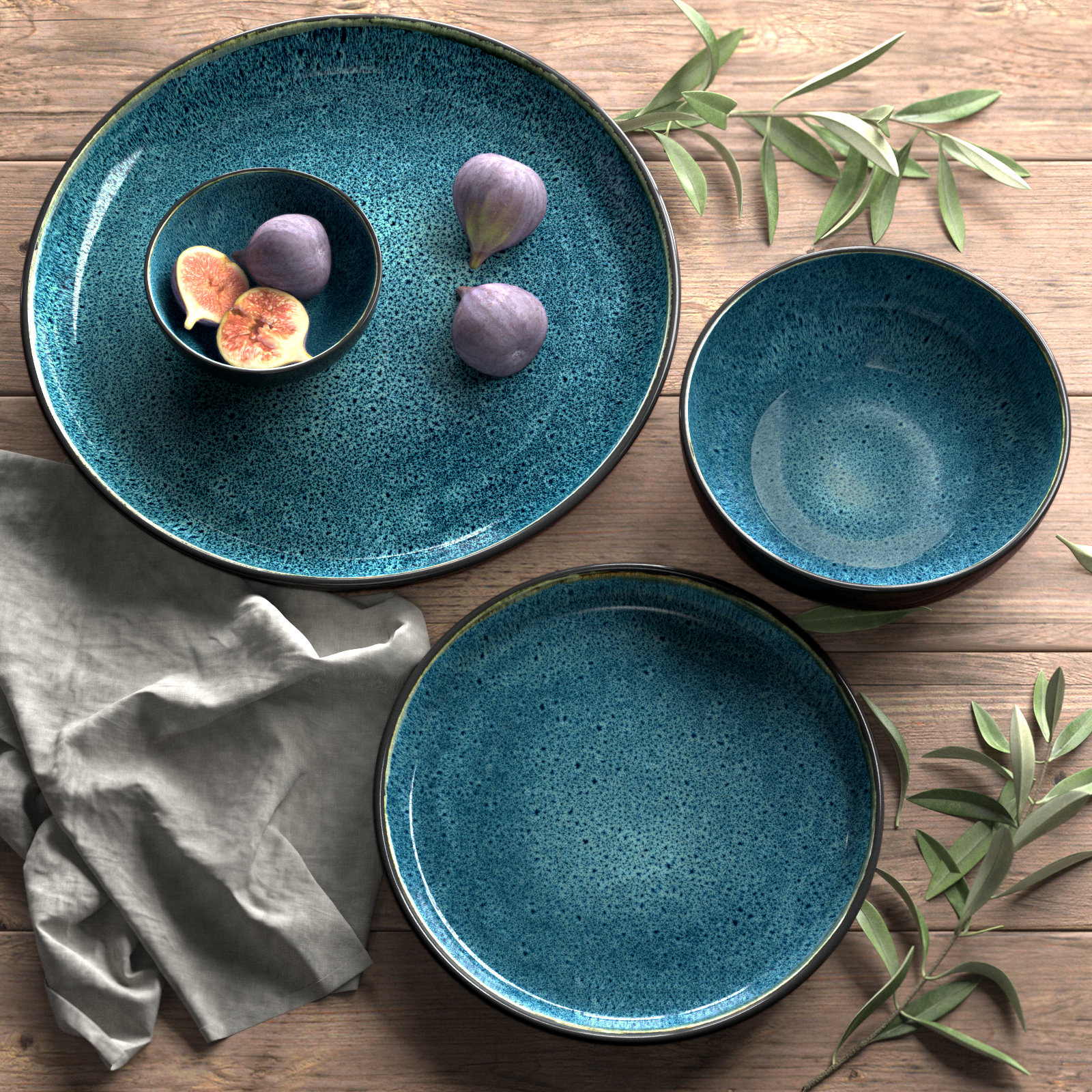 Resona Stoneware 16 Piece Dinnerware Set - Service for 4, Blue