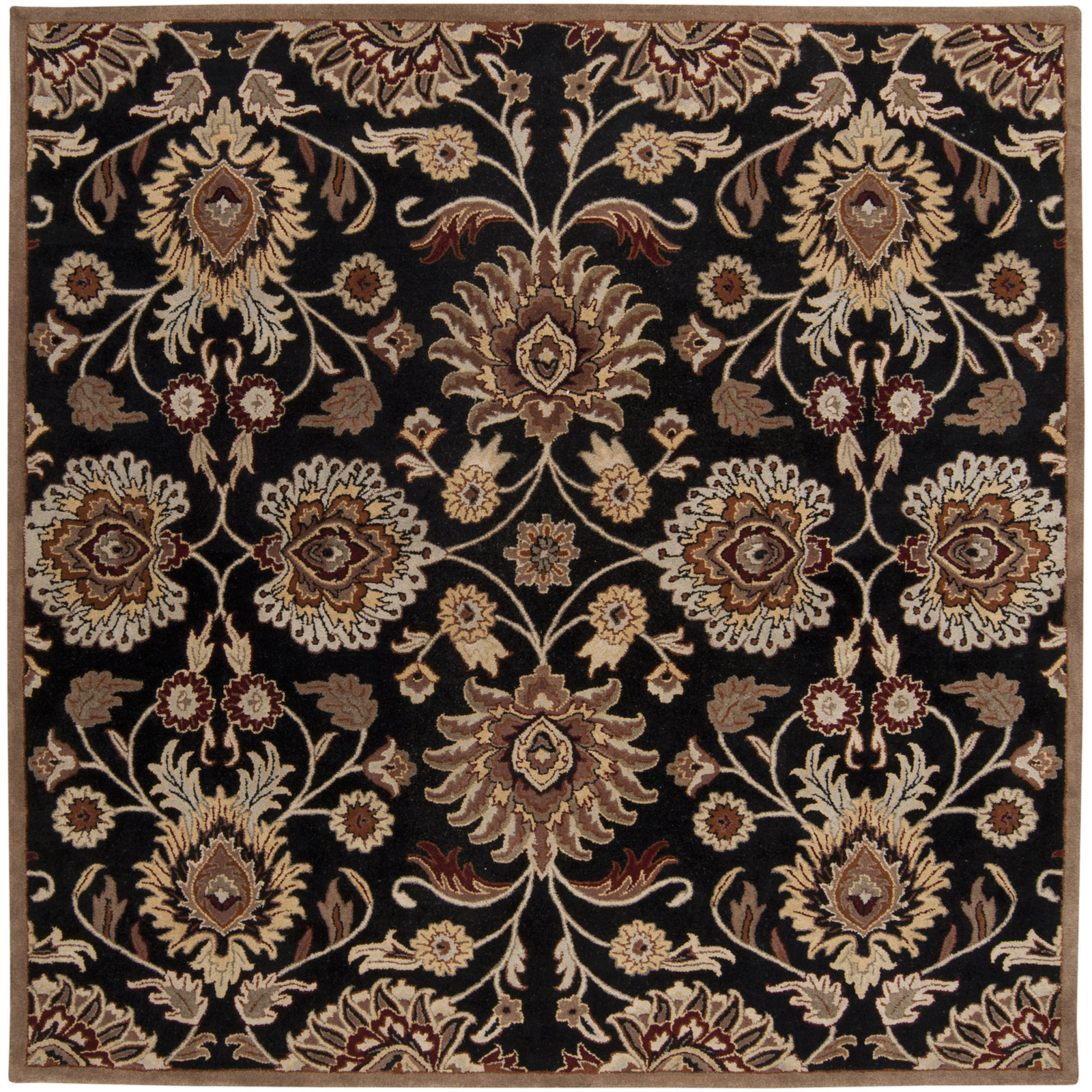 Arden Floral Hand-Tufted Wool Black/Camel Area Rug, Square 9'9"