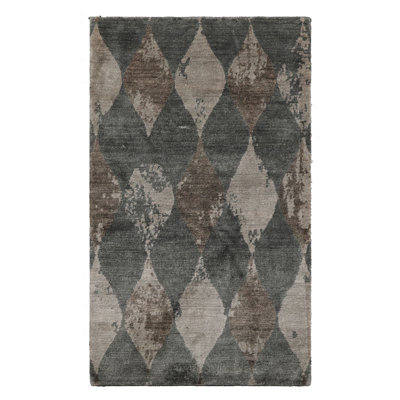 Tapis moderne et contemporain tibétain gris en soie noué à la main 3 x 5 LoomBloom
