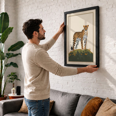 Alert Leopard Botanical - Framed Print