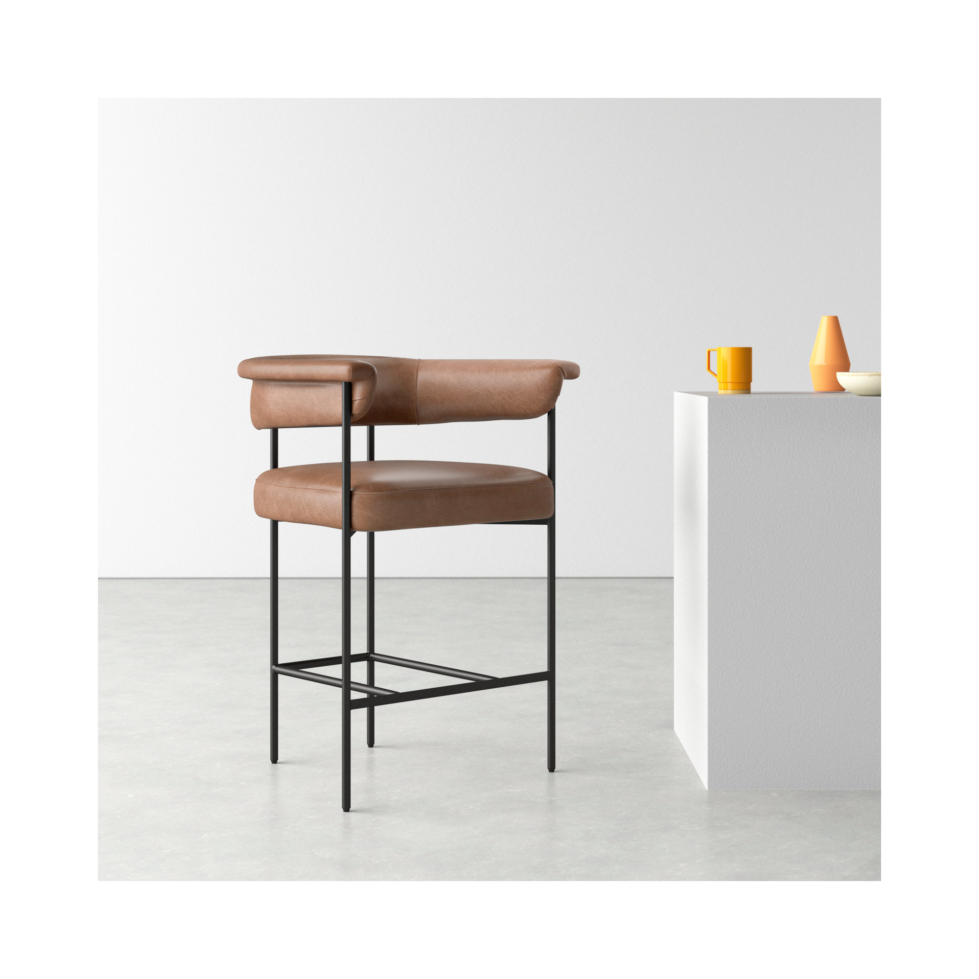 Lyssa Counter and Bar Stool, Solid, Chaps Saddle Genuine Leather, Counter Stool (26.5" Seat Height)