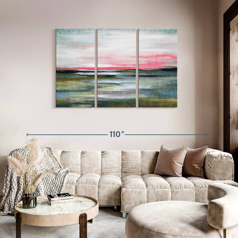 «Abstract Landscape» Greenfield Landscape Abstract sur toile 3 pièces par Lia's World Print, H 74 po x l 48 po