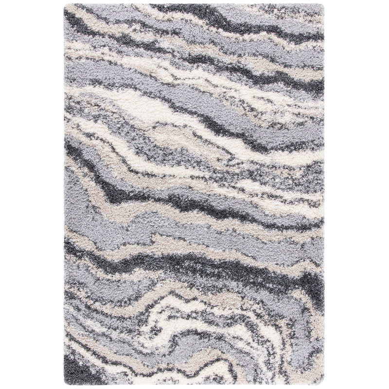 Tapis à poils longs gris / ivoire Foxborough 865, Rectangle 8 pi x 10 pi