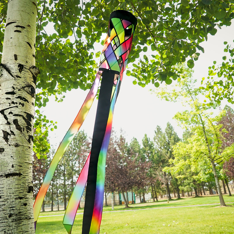 Colorful Lattice Polyester Outdoor Windsock with Tails