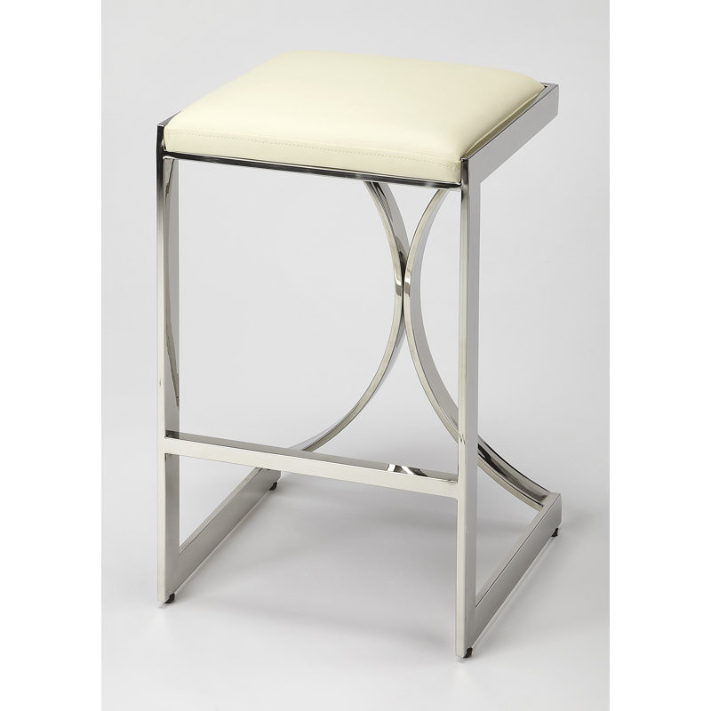 Natalya 24" Bar Stool, Counter Stool (24” Seat Height), Cream, Silver