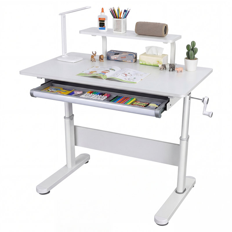 Petit bureau d'écriture avec rehausse de bibliothèque - 39 po Bureau d'ordinateur avec bureau inclinable pour la maison et le bureau, blanc