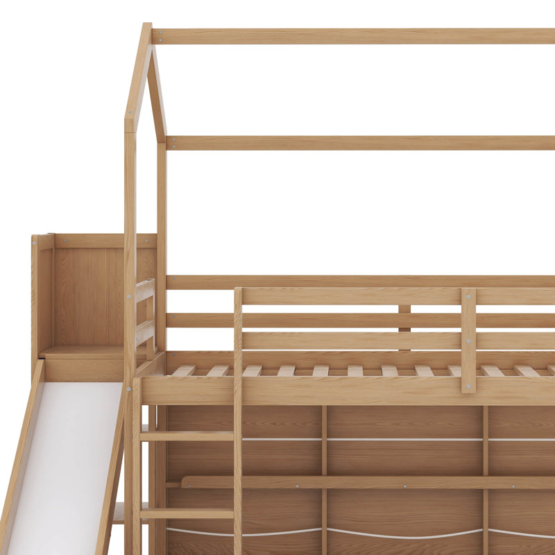  Lit mezzanine simple en bois avec glissière, tablettes de rangement et lumière Annieruth, Bois