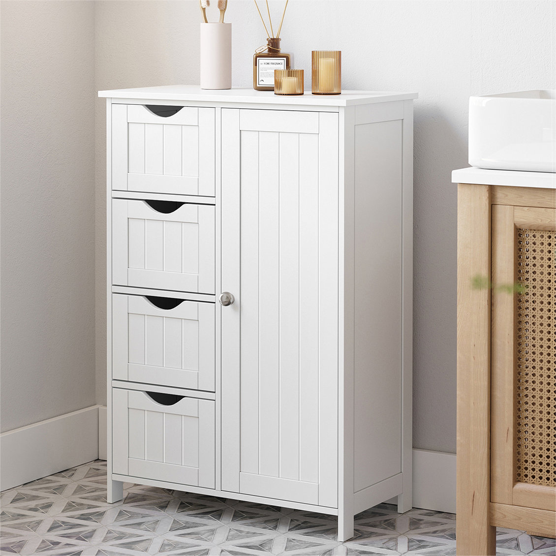 Beachcrest Home™ Manhattan Floor Storage Cabinet, Cabinet Freestanding, with 4 Drawers, Adjustable Shelf & Reviews | Wayfair