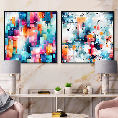 Daeonna - Ensemble de 2 collages carrés abstraits