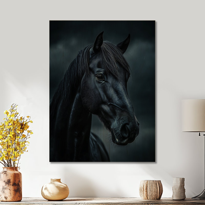 Moody Midnight Stallion II - Art mural en bois champêtre, H 32 po x l 24 po, Rectangulaire