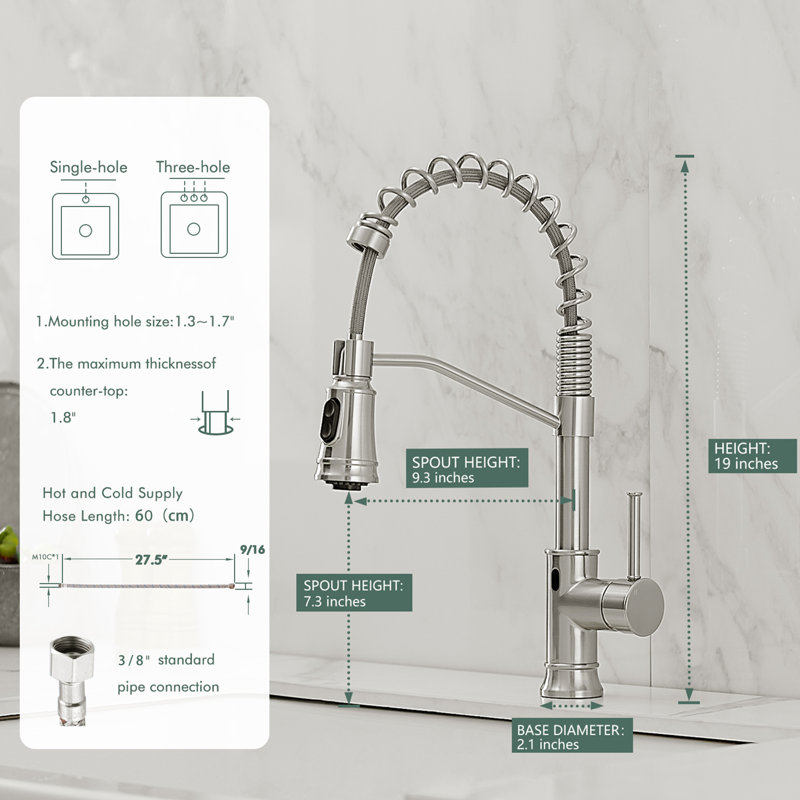 Robinet de cuisine rétractable à poignée simple avec accessoires