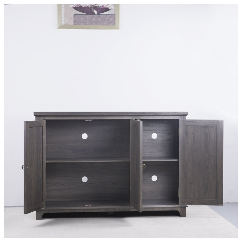 Buffet moderne brun foncé avec portes en miroir et tablettes réglables - Armoire de rangement de 49 po pour le salon, la salle à manger