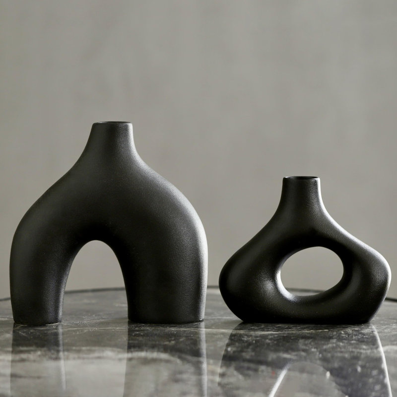 Vase décoratif en céramique minimaliste de style nordique, Noir, noir, noir, noir