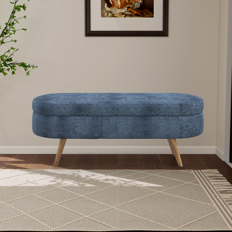 43.48" W Upholstered Flip Top Storage Bench With Solid Wood Legs, Dark Blue