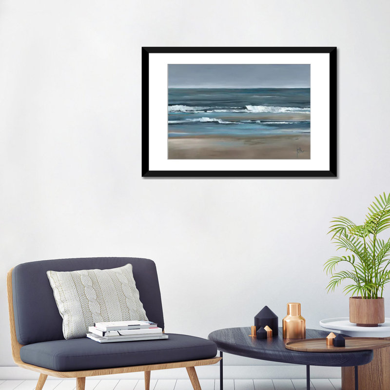 " Waves I " by Jettie Roseboom, 16" H x 24" W x 1" D, Black Framed Fine Art Paper, White