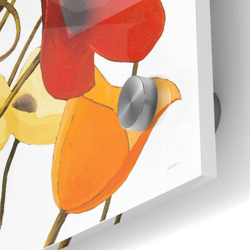 «Up Two on White Yellow» par Shirley Novak, art mural en verre acrylique, 24 po x 24 po