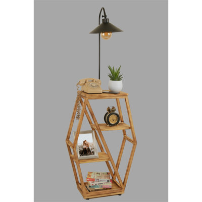 Lampe sur pied industrielle moderne avec bibliothèque 100% bois de sapin, couleur kaki, hauteur 65 po | Corps en métal, douille E27 (40 W maximum) | Parfait pour la décoration rustique et champêtre, éclairage élégant pour les espaces de salon et de bureau