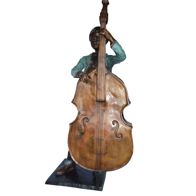 Grand garçon jouant du violoncelle en bronze - Dimensions: L 19 po x l 22 po x H 59 po.