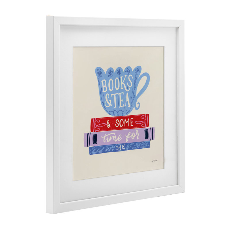 Livres Tea Time For Me, impression sous verre encadrée, conception par Becky Thorns, H 13 po x l 13 po, Cadre blanc côtier