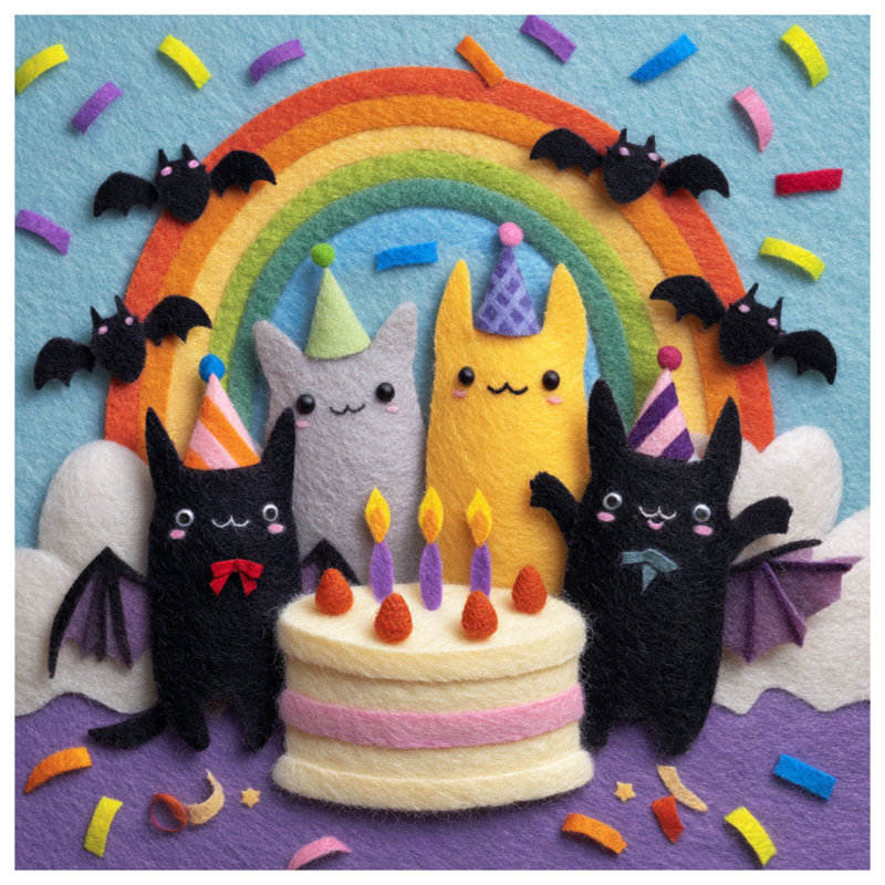 Felt Cats Rainbow Cake Comforter, Twin