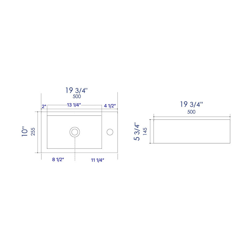 White Ceramic Rectangular Wall-Mount Bathroom Sink with Overflow