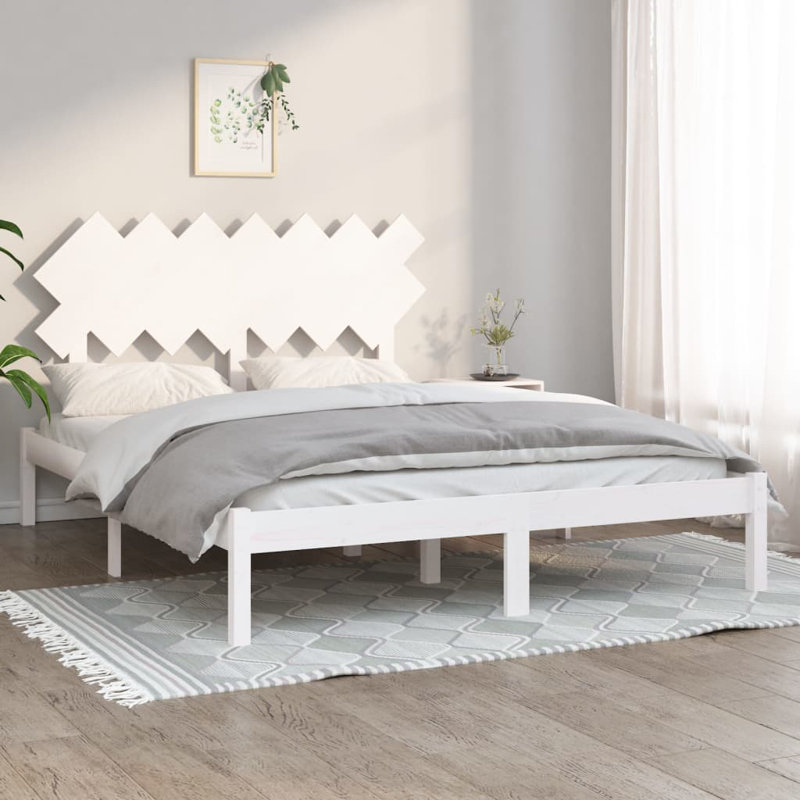 Bed Frame Solid Wood, white, European Double (140 x 200cm)