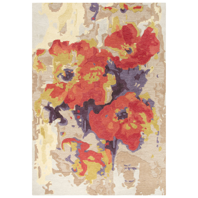 Tapis orange/beige en laine Touffeté à la main Gaye, Rectangle 5 pi x 8 pi