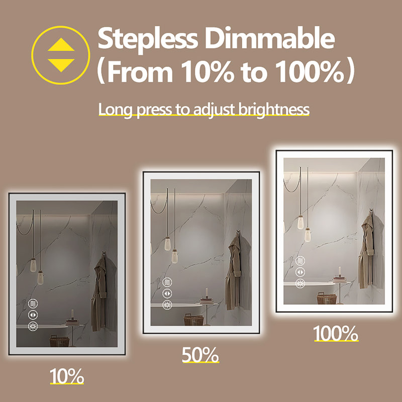 Miroir de salle de bain intelligent 84 x 32 pouces avec éclairage à intensité variable, température de couleur 3000K, 4500K ou 6000K, brouillard intégré, commande directe par interrupteur mural, miroir de longue durée, luminosité réglable, 3