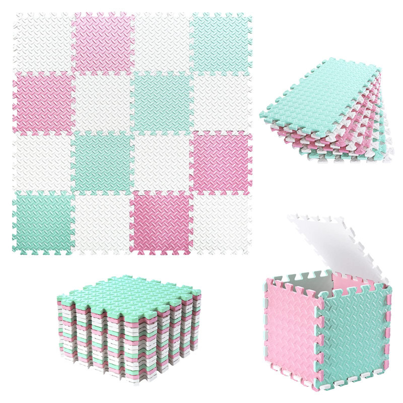 Tapis de jeu en plastique emboîtable, Blanc / rose / vert haricot